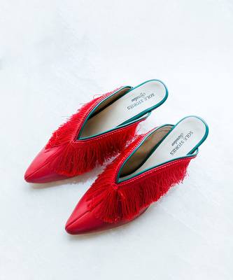 All Red Fringe Mules 2