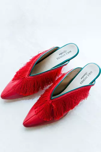 All Red Fringe Mules