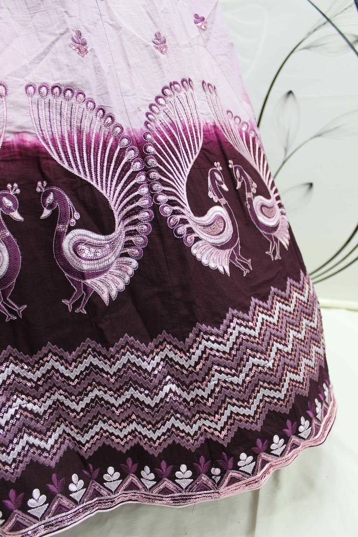 DUSTY PINK PURPLE THREAD AND SEQUINS EMBROIDERED WORK ART SILK FESTIVE & PARTY WEAR SEMI STITCHED LEHENGA