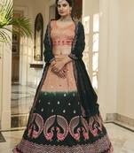 RUST ORANGE GREEN THREAD AND SEQUINS EMBROIDERED WORK ART SILK FESTIVE & PARTY WEAR SEMI STITCHED LEHENGA
