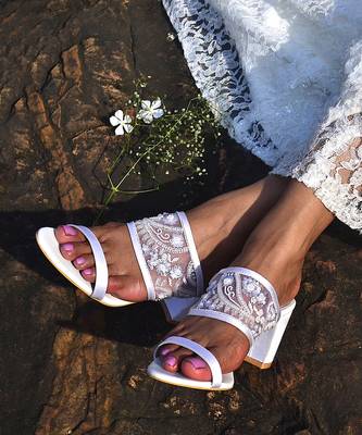Sole Stories_Embellished Block Heels In White 1