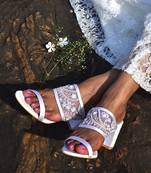 Sole Stories_Embellished Block Heels In White