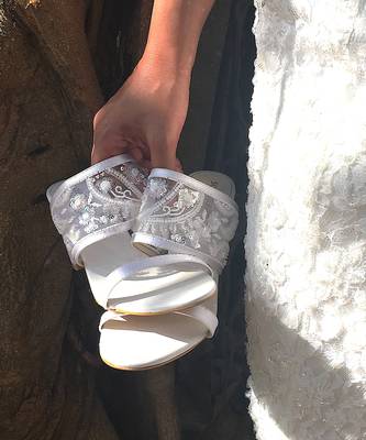 Sole Stories_Embellished Block Heels In White 2