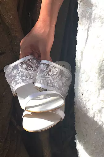 Sole Stories_Embellished Block Heels In White