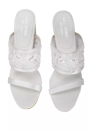 Sole Stories_Embellished Block Heels In White