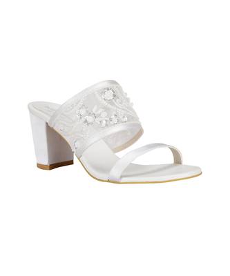 Sole Stories_Embellished Block Heels In White 4
