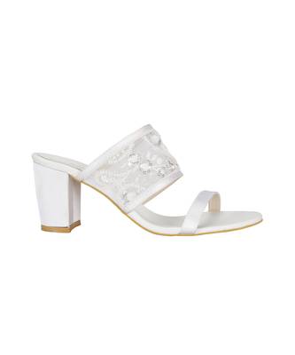 Sole Stories_Embellished Block Heels In White 5