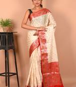 Cream Kora Silk Saree With Blouse Piece