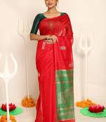 Red Matka Silk Saree With Blouse Piece
