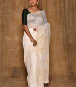 White Matka Silk Saree With Blouse Piece