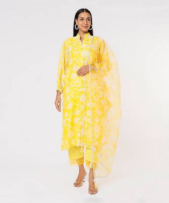 Yellow Chanderi Kurta Set 1