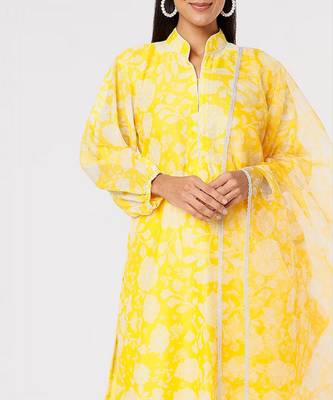 Yellow Chanderi Kurta Set 4