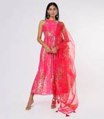 Hot Pink Halter Neck Anarkali Set