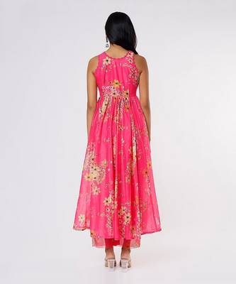 Hot Pink Halter Neck Anarkali Set 2