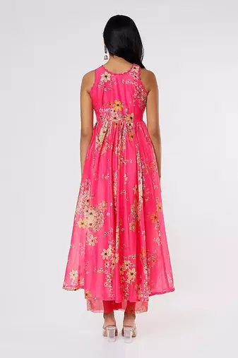 Hot Pink Halter Neck Anarkali Set