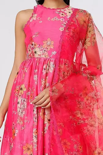 Hot Pink Halter Neck Anarkali Set