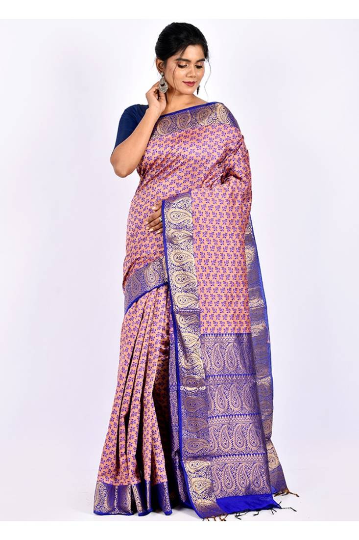 Pink Cotton Saree Without Blouse Piece