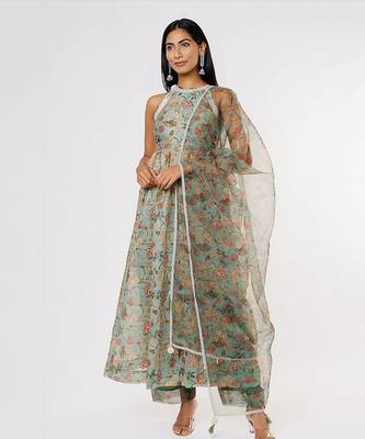 Green Halter Neck Anarkali Set 1