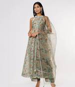Green Halter Neck Anarkali Set