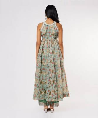 Green Halter Neck Anarkali Set 2