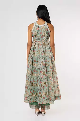 Green Halter Neck Anarkali Set