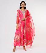 Hot Pink Chanderi Anarkali Set