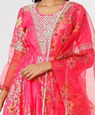 Hot Pink Chanderi Anarkali Set 5