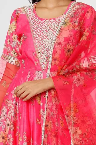 Hot Pink Chanderi Anarkali Set