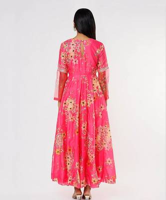Hot Pink Chanderi Anarkali Set 6