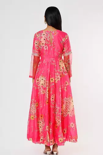Hot Pink Chanderi Anarkali Set
