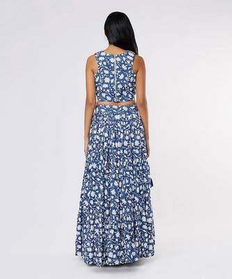 Ivory & Blue Block Printed Lehenga Set 2