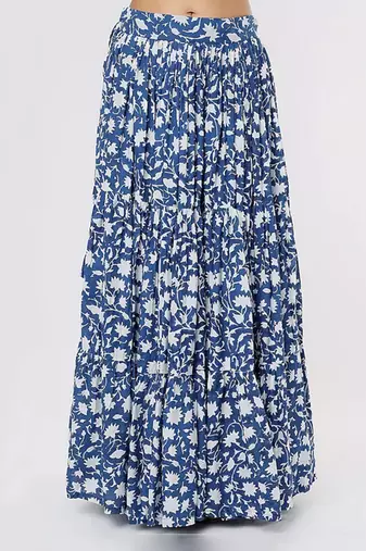 Ivory & Blue Block Printed Lehenga Set