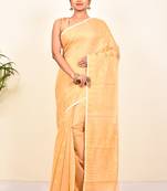 Cream Tant Cotton Woven Saree Without Blouse Piece