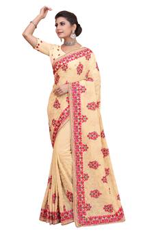 Beige Embroidered Georgette Saree With Blouse