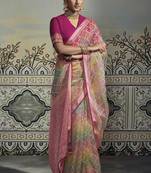 Light pink printed brasso saree with blouse