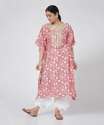 Red Hand Block Printed Kaftan Set 1