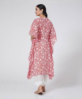 Red Hand Block Printed Kaftan Set 2