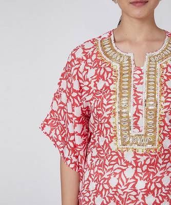 Red Hand Block Printed Kaftan Set 4