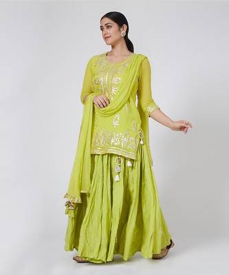 Lime Green Kurti Lehenga Set 1