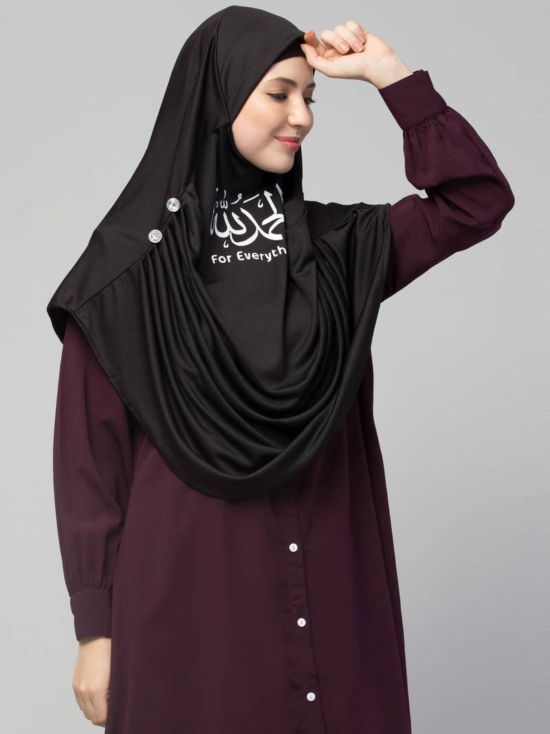  Nazneen Islamic Calligraphy printed front gather & pleated with Cristal stone ready to wear prayer Hijab 