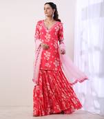 Hot Pink Tiered Sharara Set (Set Of 3)