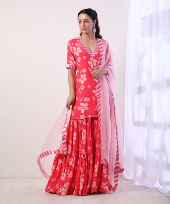 Hot Pink Tiered Sharara Set (Set Of 3) 3