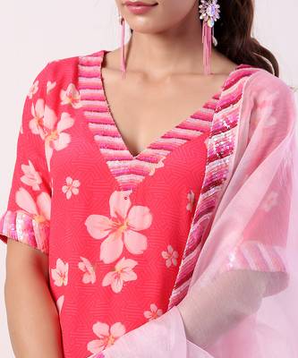 Hot Pink Tiered Sharara Set (Set Of 3) 4