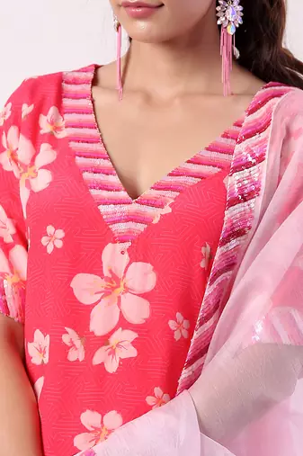 Hot Pink Tiered Sharara Set (Set Of 3)