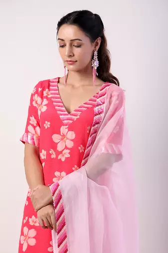 Hot Pink Tiered Sharara Set (Set Of 3)