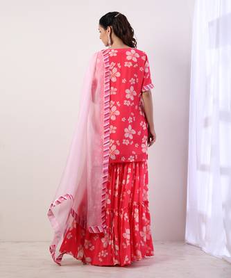 Hot Pink Tiered Sharara Set (Set Of 3) 6