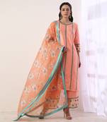 Coral Kurta Set With Organza Dupatta (Set Of 3)