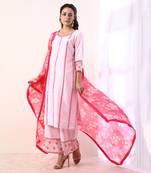 Baby Pink Kurta Set With Organza Dupatta (Set Of 3)