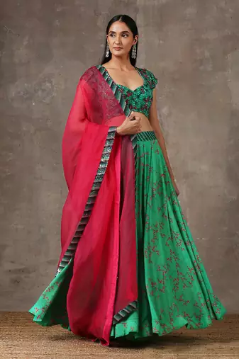 Green Embroidered Lehenga Set (Set Of 3)