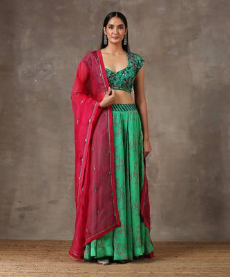Green Printed Lehenga Set With Heavy Dupatta 1